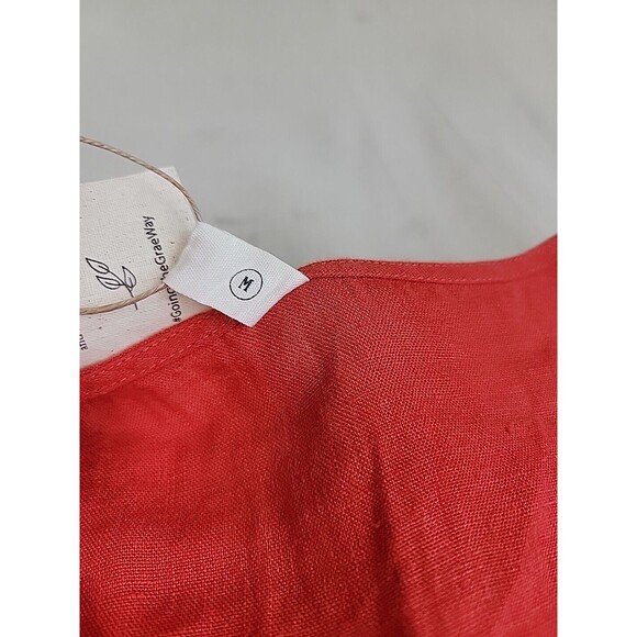 Grae Cove Linen Dress M Orange Wrap Tie Pockets V Neck Praire Cottagecore NEW - Picture 2 of 13